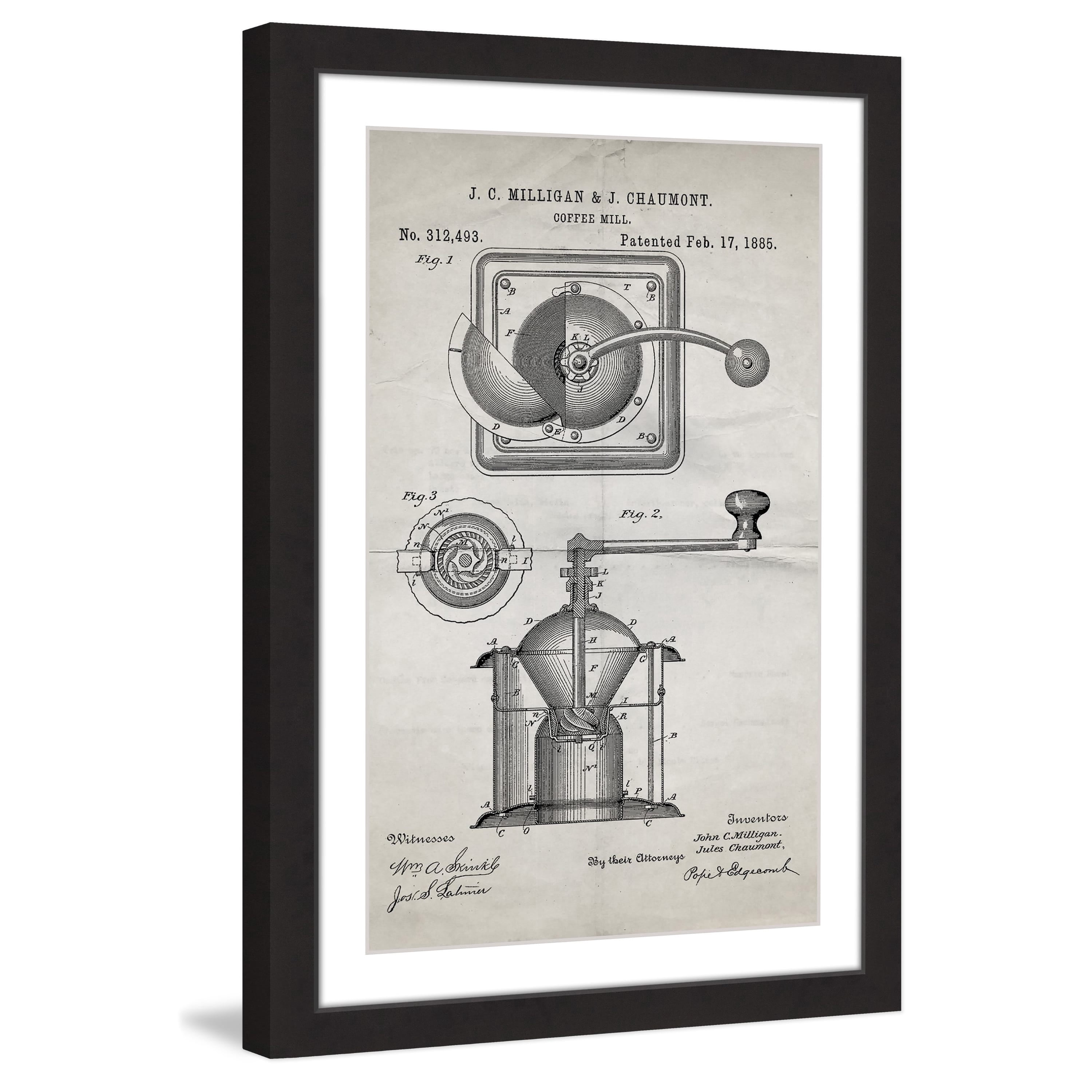 "Coffee Mill 1885 Old Paper" Framed Painting Art Print, 20" x 1.5"