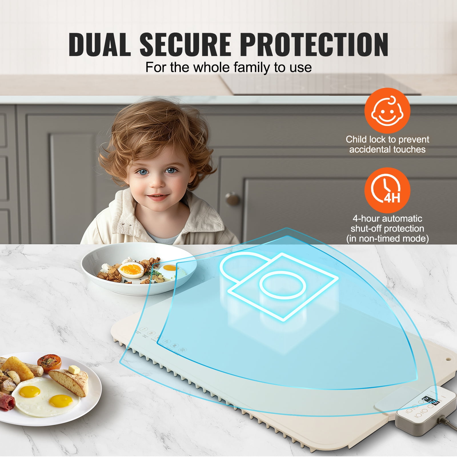 KFFKFF Electric Heating Pad, Roll-Up Buffet Food Heater, Silicone Portable Warming Surface with 4 Temperature Levels, Automatic Off & Child Safety Lock, Ideal for Events, Catering