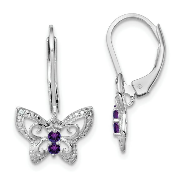 Primal Silver Sterling Silver Rhodium-plated Amethyst and Diamond Butterfly Earrings