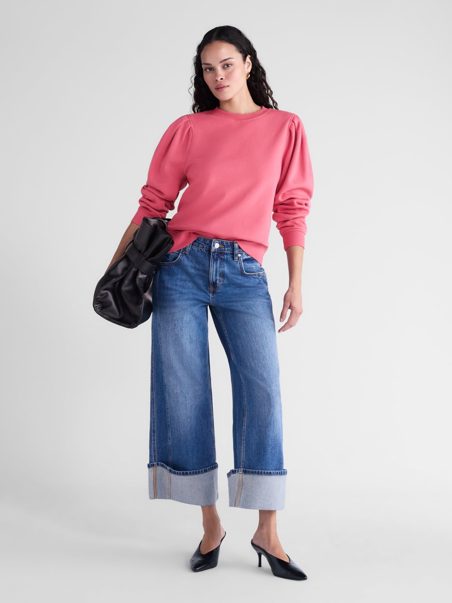 Scoop Women’s and Women's Plus Pleat Shoulder Sweatshirt, Sizes XS-4X