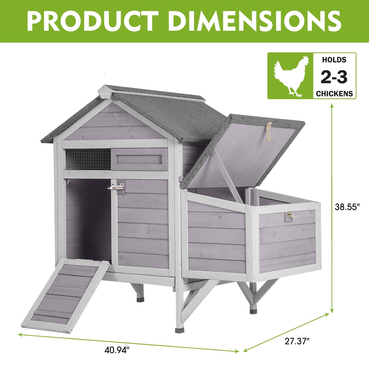 Aivituvin Chicken Coop for 2 Chickens Outdoor, Small Wooden Chicken House with Expandable Run, Nesting Box & Pull-Out Tray, Backyard Poultry Coop for Hens Ducks Quail