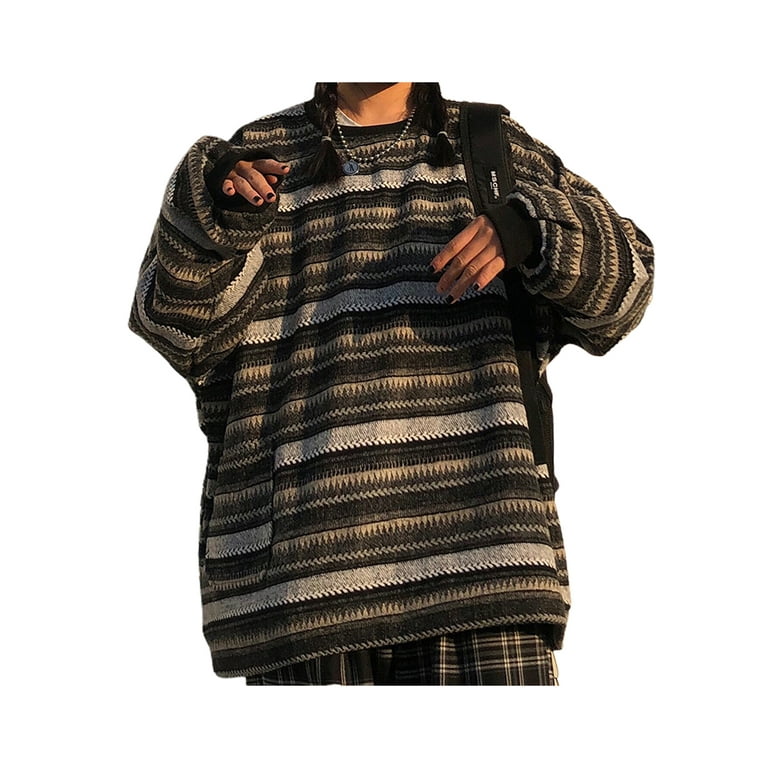 Women Striped Y2K Sweater Pullover Oversized Crewneck Vintage