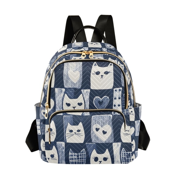 FORMRS Mini Backpack Purse for Women Travel Daypack Casual Shoulder Bag, Blue Cats and Hearts