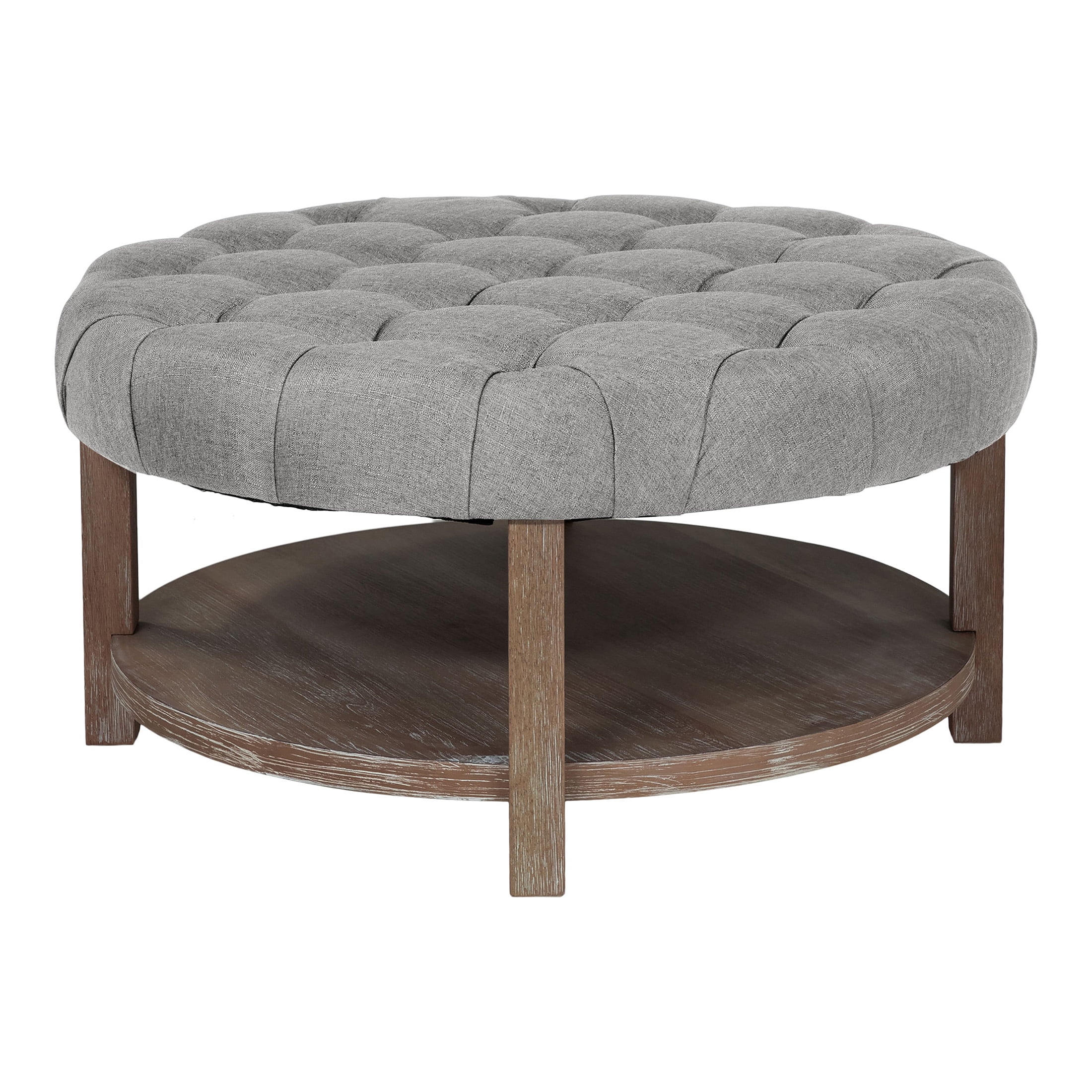 Furniture of America Button Round Coffee Ottoman, Light Gray