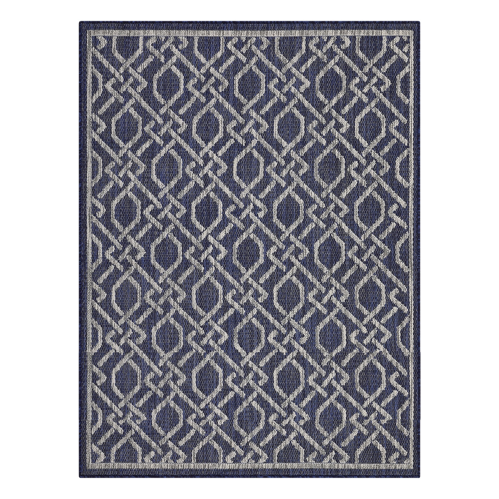 Garvee 4'x5'3" Outdoor Area Rug Modern Geometric Indoor Outdoor Area Rug Non-Shedding Stain-Resistant Rug for Dining Room Backyard Porch Balcony, Navy Blue