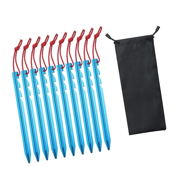 10 estacas para carpa con cuerdas reflectantes, resistentes y estables, para acampar Azul