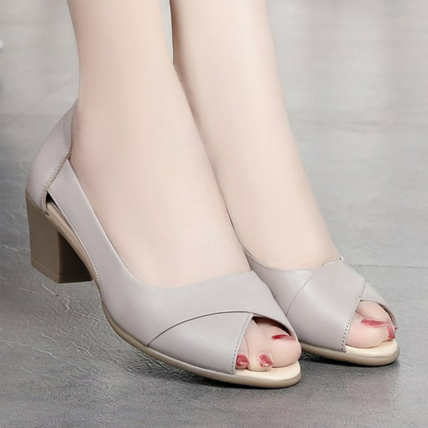 Zapatos de mujer Casual Slip-on Moda Resistente al desgaste Antideslizante Grueso Tacón medio Peep Toe Sandalias Wmkox8yii nm662
