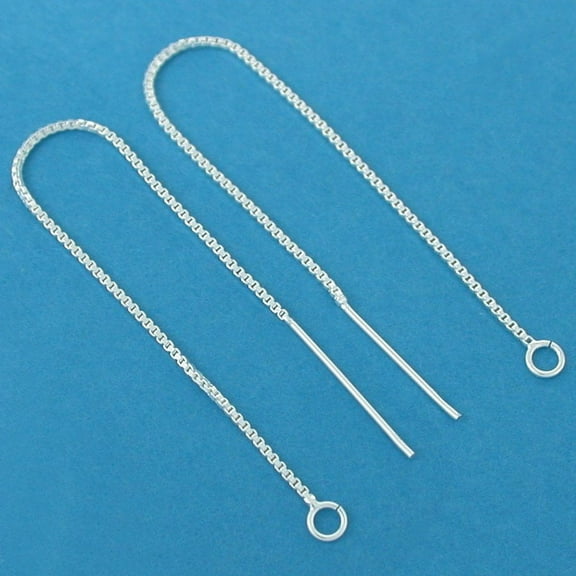 2 Sterling Silver Ear Threads Threaders Box Chain Earrings w Loop 4"