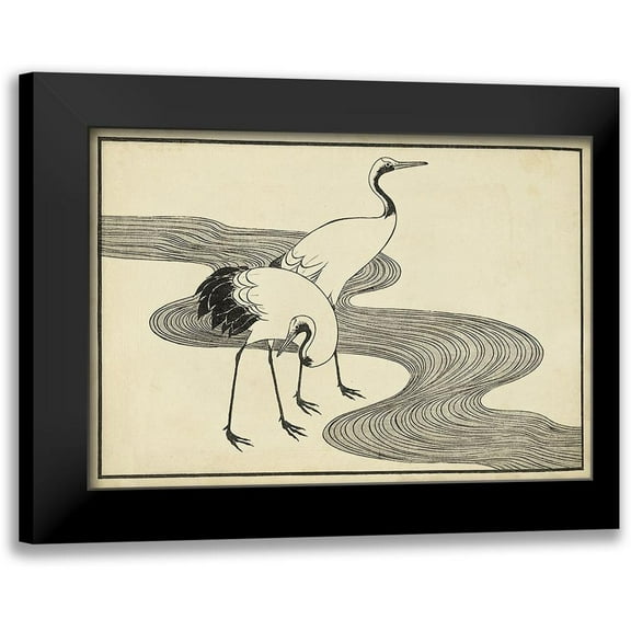 Unknown 14x11 Black Modern Framed Museum Art Print Titled - Japanese Cranes A