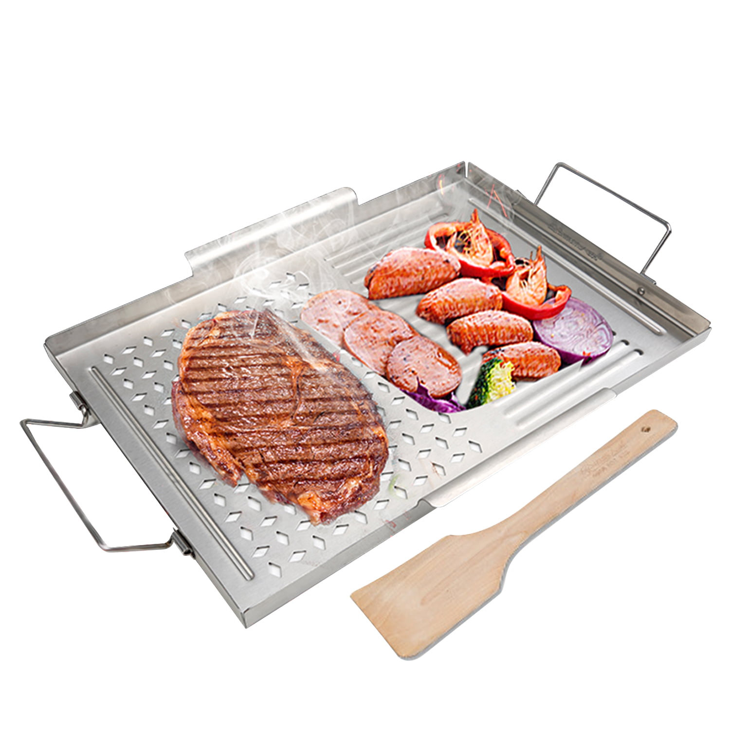 Portable BBQ Grilling Basket Stainless Steel Nonstick Grill Barbecue KitchenTool 