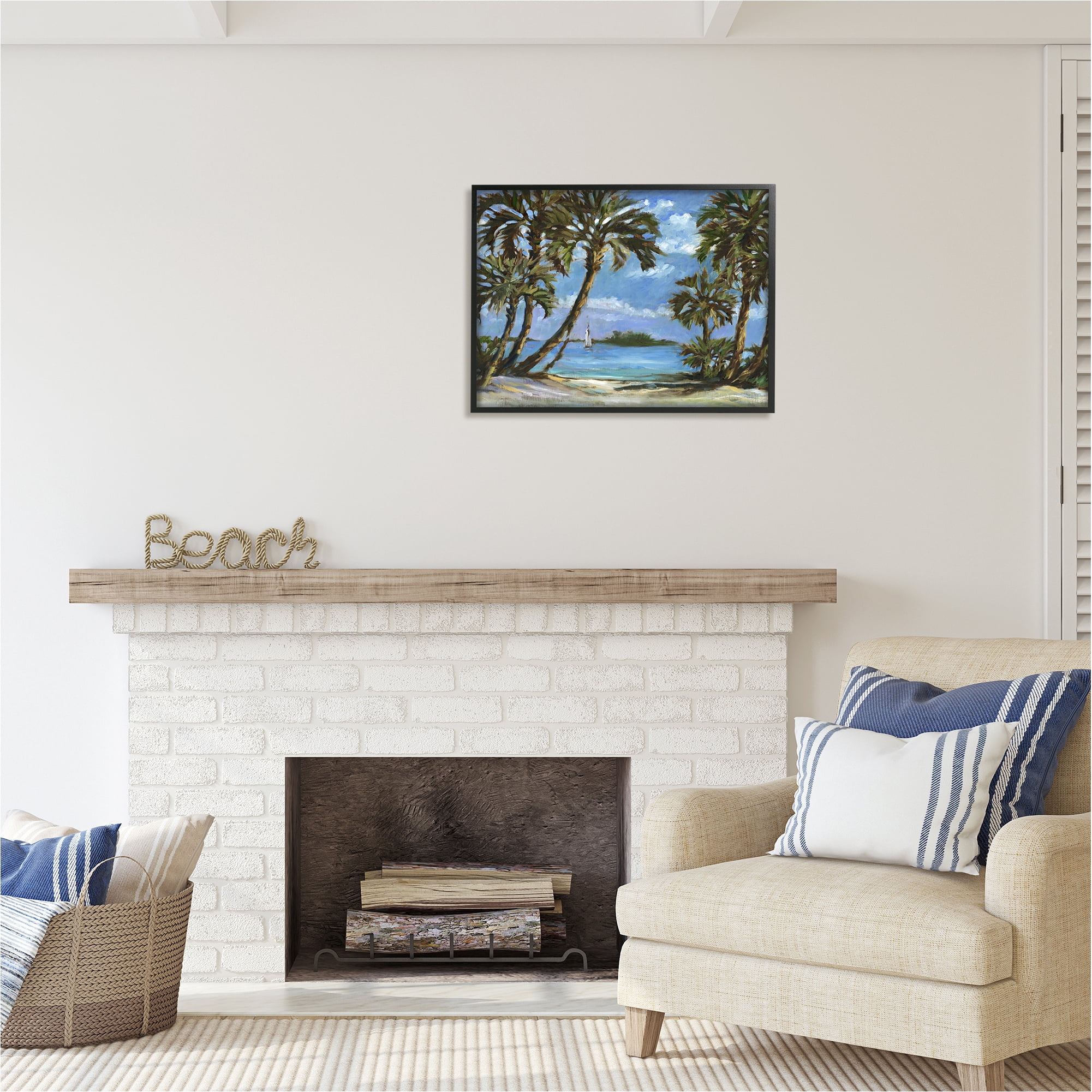 Stupell Industries Summer Palms Landscape Landscape Painting Black Framed Art Print Wall Art, 30 x 24