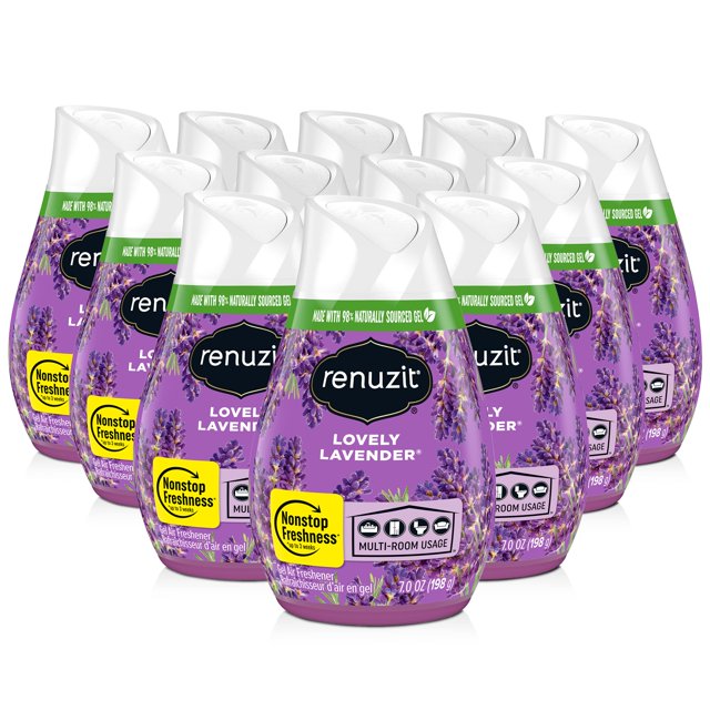 Renuzit Gel Ambientador Sólido Precioso Aroma a Lavanda Frescura Sin Parar 12 Conos Ambientadores Totales la marca es Renuzit.