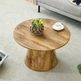 thumbnail image 7 of LUFTUT 25.6" Round Coffee Table, Small-Space Wood Coffee Table with Wide Pedestal Base, 1" Thick Engineered-Wood Top, Farmhouse/Scandi Accent Center Table for Living Room, 300 lb (Oak), 7 of 7