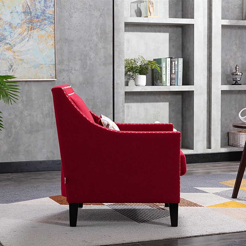 Kepooman Modern Accent Chair for Bedroom Living Room, Armchair with Nailheads and Solid wood Legs Teal Linen, Red Kepooman Modern Accent Chair for Bedroom Living Room, Armchair with Nailheads and Solid wood Legs Teal Linen, Red