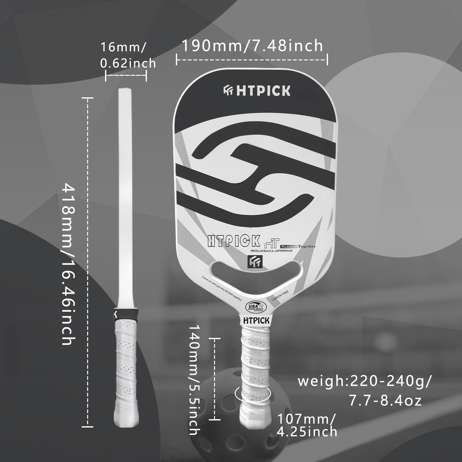 HTPICK Thermoformed Pickleball Paddle Set - T700 Carbon Fiber Surface, 16mm Honeycomb Core, Includes Paddle, 2 Overgrips & 2 Edge Guards,1 Pickleball Paddle Cover USAPA Approved