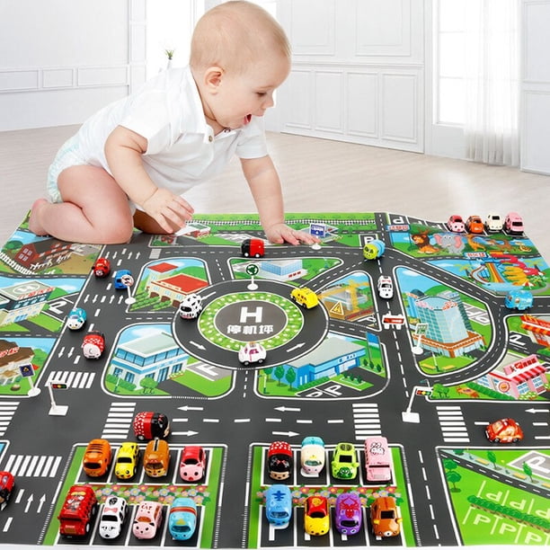 Road Mat Children Traffic Car Map Boy Girls Educational Toy Road Carpet Playmat For Baby Mats Cartoon City Rug Kids Toys Games83X53CM He Qiyong unisex