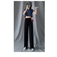 thumbnail image 1 of Pantalones anchos de seda de hielo para mujer, pantalones holgados de verano adelgazantes de cintura alta, pantalones drapeados, pantalones rectos con colgante, pantalones casuales de fregado, 1 of 5