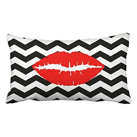 Red Chevron Pattern - WinHome Decorative Home Style Chevron Pattern- Red Lips on Black and White Zigzag Pillow Cover Size 20x30 inches Two Side