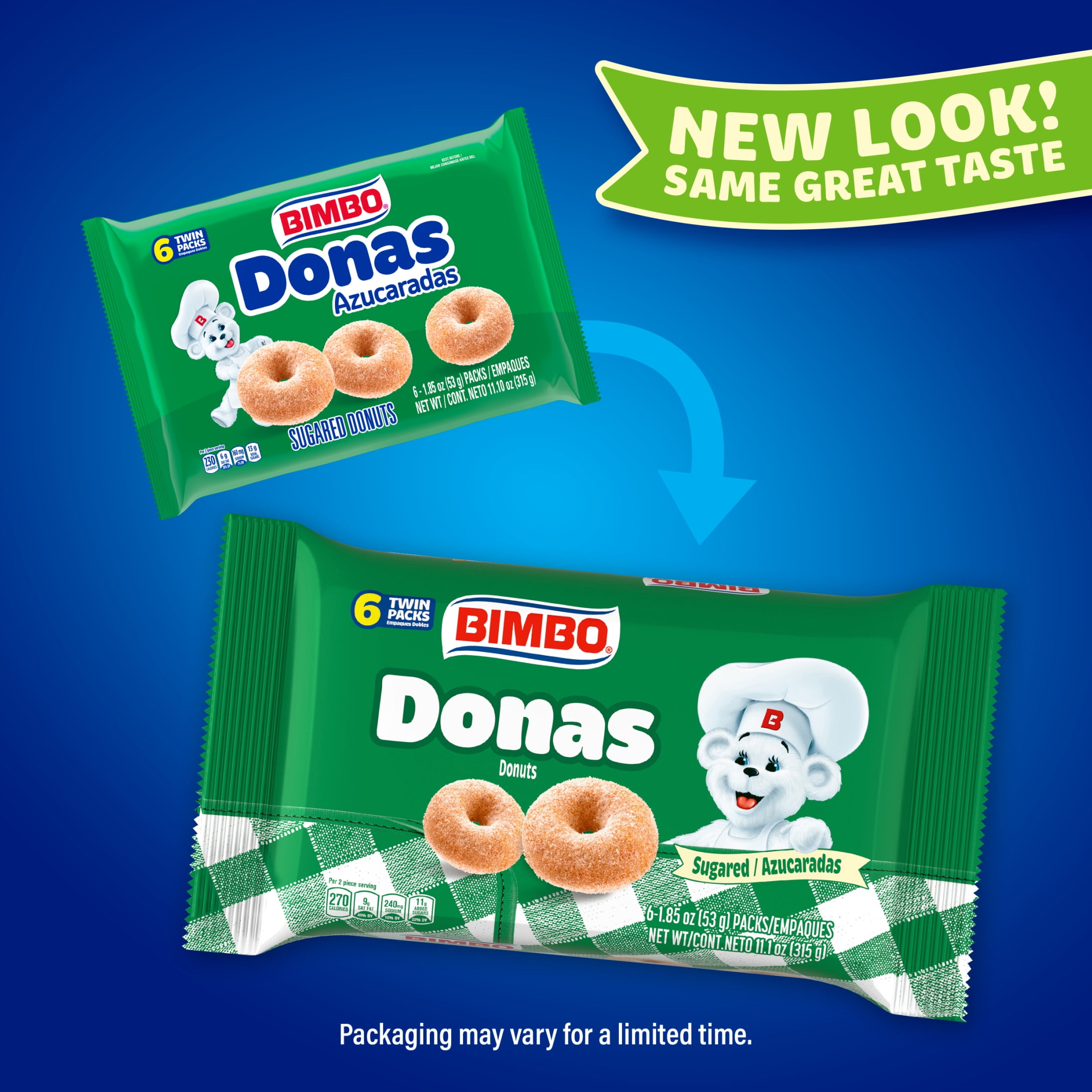 Bimbo Donas Sugared Donuts, 6 twin packs, Sugar Donuts, 11.1 oz Multipack