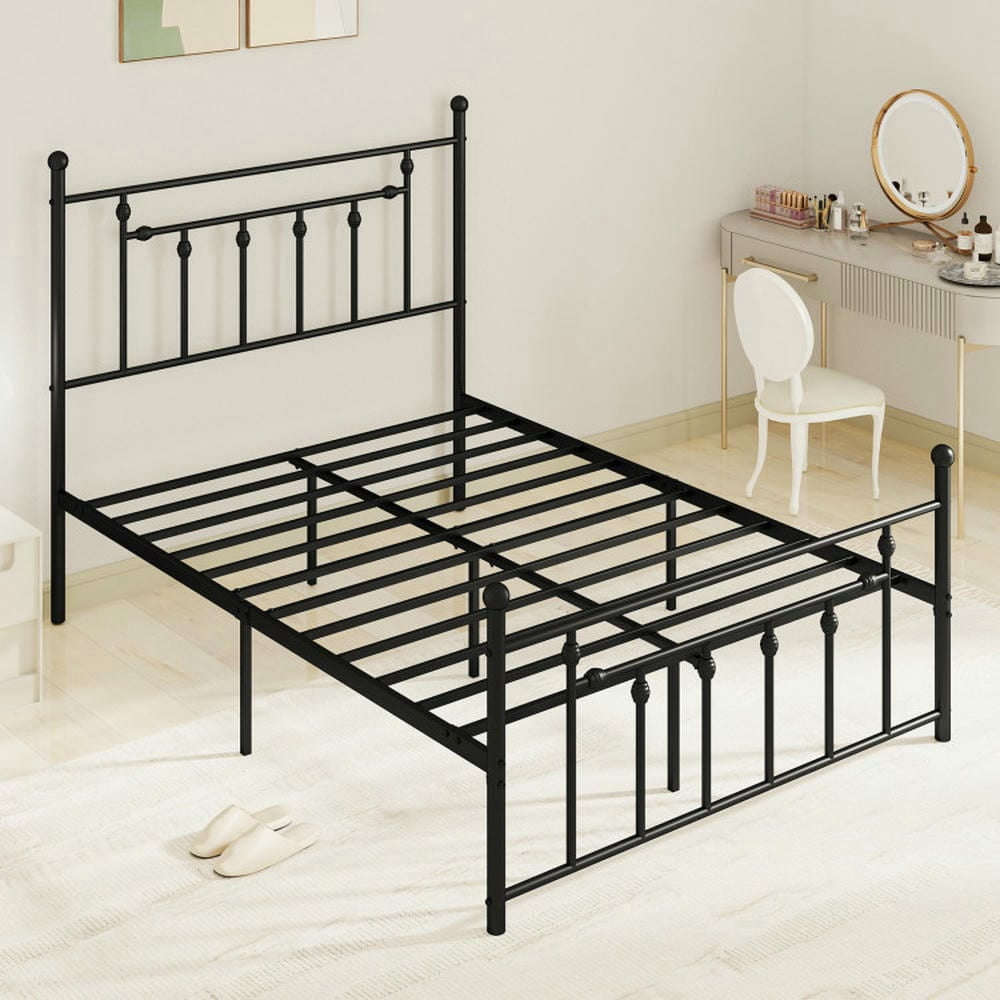 GVN Sturdy Bed Frame, Bedroom Platform Bed Frame,Full/Queen/Twin Size Heavy-duty Metal Bed Frame with Headboard-Queen Size
