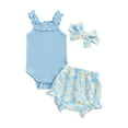 thumbnail image 1 of EYIIYE Kids Toddler Girls Summer Casual Shorts Sets 0 3M 6M 12M 18M Infant Baby Sleeveless Jumpsuits Solid Color Ribbed Rompers Daisy Print Shorts Heate Comfy Clothes Sets for Daily Vacation, 1 of 7