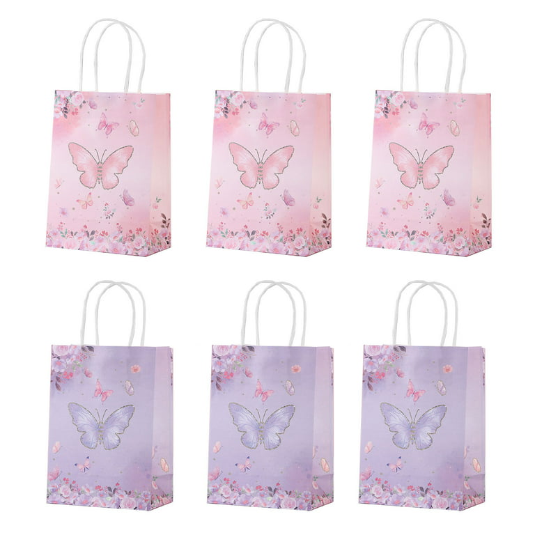 Birthday Gift Bags, Butterfly Party Favors Gift Goodie Bags, Pink Purple  Flowers Treat Candy Bags Candy Bags Small Floral Paper Bags with Handles  for Kids Girl Butterfly Birthday Party 