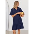 thumbnail image 4 of Merokeety Womens Casual Shirt Dress Button Down Ruffle Sleeve Shift Mini Dresses with Pockets Navy XL, 4 of 9