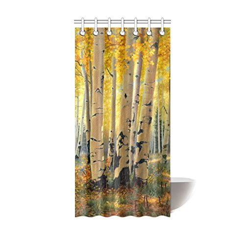 HelloDecor Birch Tree Shower Curtain Polyester Fabric Bathroom