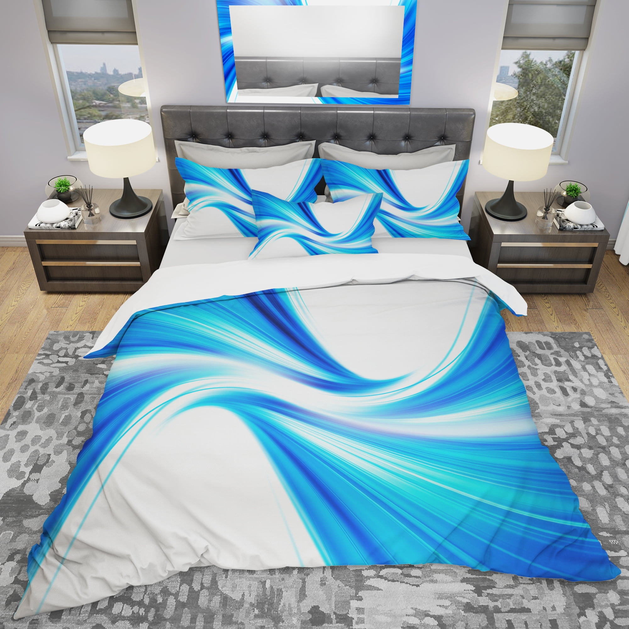 Designart 'Peaceful Blue Flowing Through' Modern & Contemporary Duvet Cover Set