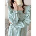 thumbnail image 3 of Camisón a cuadros para mujer, ropa de dormir de estilo coreano, vestido de noche con volantes, pijamas de una pieza, ropa de casa de manga larga con cuello cuadrado, otoño, 3 of 3