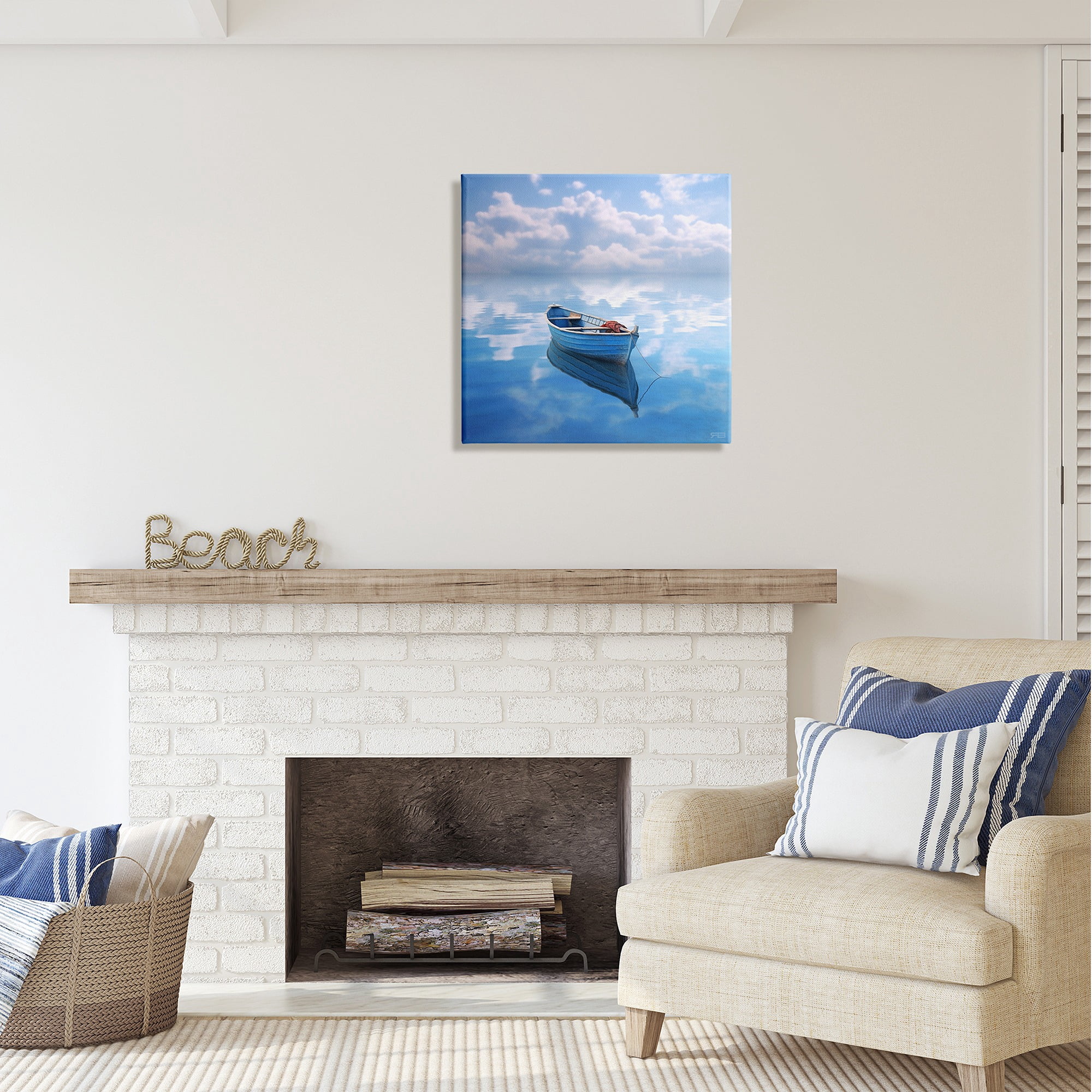 Stupell Industries Lone Boat on Cloudy Sea Transportation Painting Gallery Wrapped Canvas Art Print Wall Art, 24 x 24