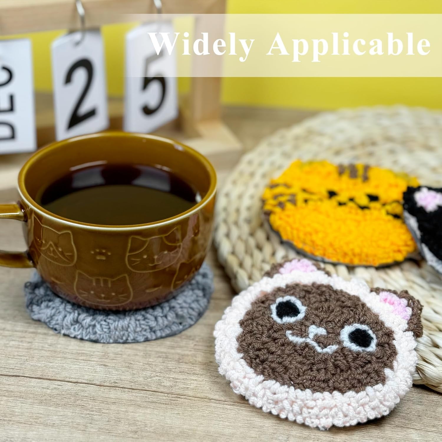 Punch Needle Coasters Kit for Adults Beginners, Cat Coasters Making Set with Adhesive Felt, Yarn, Embroidery Hoop, Instructions