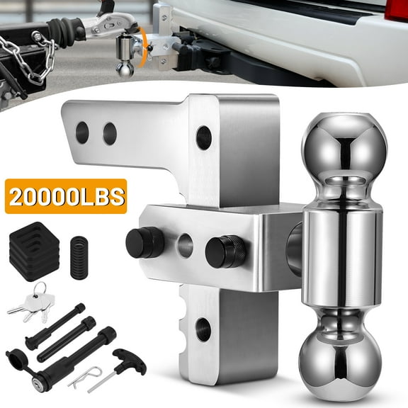Filluck Adjustable Trailer Hitch, Fits 2 inch Receiver, 6 inch Drop/Rise Aluminum Drop Truck Hitch, 20000 lbs GTW-Tow Hitch for Heavy Duty Trailer with Two Anti-Theft Pin & Dual-Ball(2"&2-5/16")