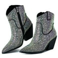 thumbnail image 5 of Vimisaoi Rhinestone Cowboy Boots Ankle Boots Chunky Heels Pointed Toe Sparkly Glitter Knee High Boots Diamond Pull On Western Boots Mid Calf Cowgirls Boots Trendy Shoes for Women, 5 of 5