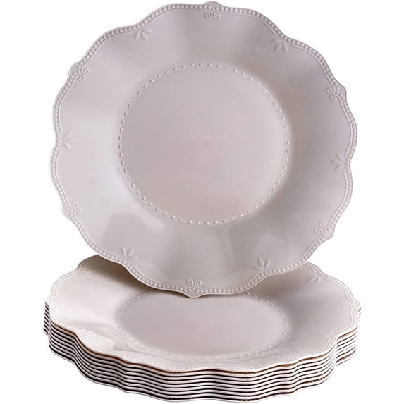 Vintage Embossed Plastic Salad Plates for Party - 10 PC - Heavy Duty Disposable Dinner Set - 8.75” - Fine China Look Dishes - Perfect for Baby Showers, Weddings and Events - Cream - Chateau Collection