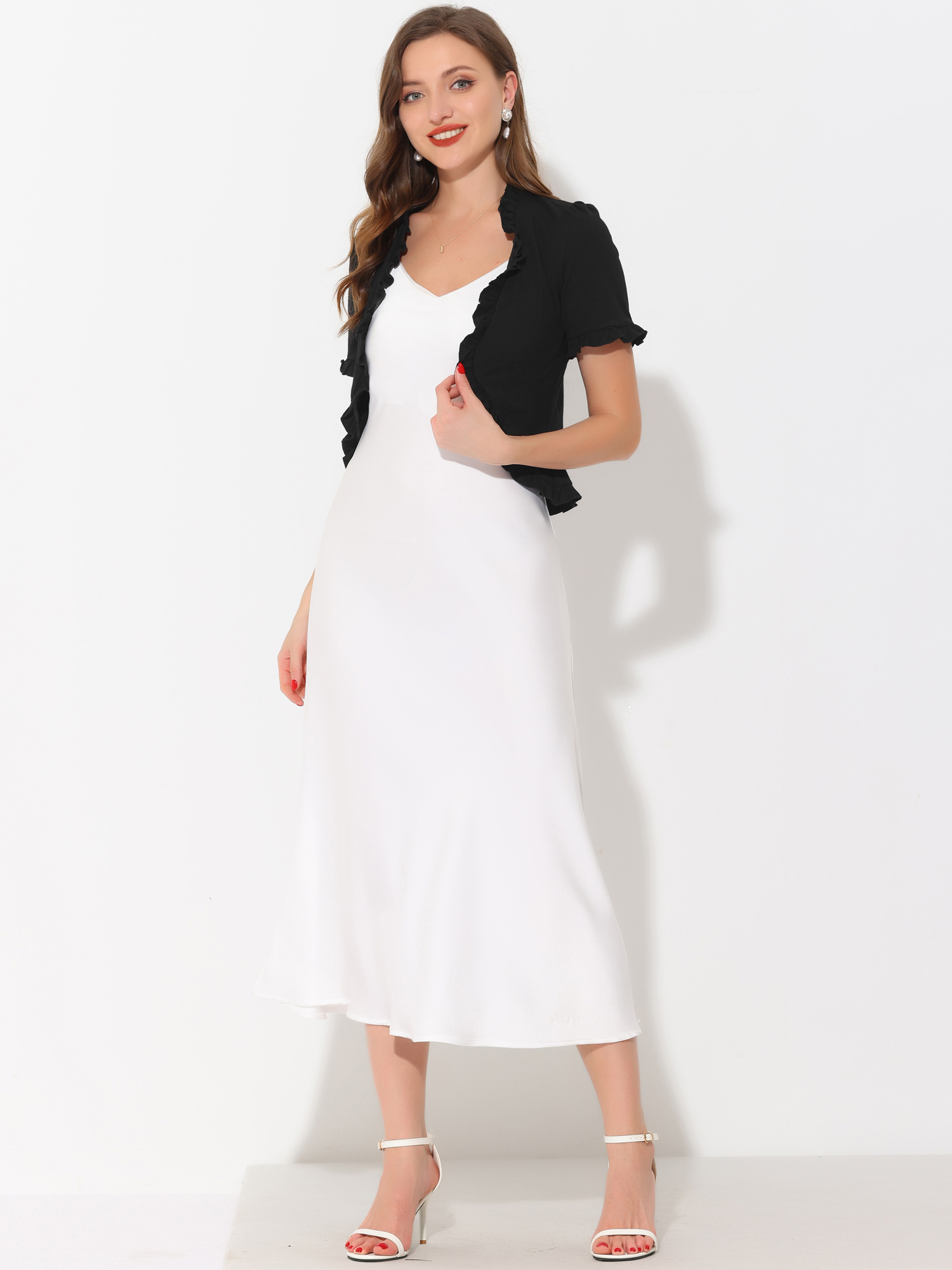 DARING DIVA Shrug Short Sleeve Formal Cropped Bolero L Black