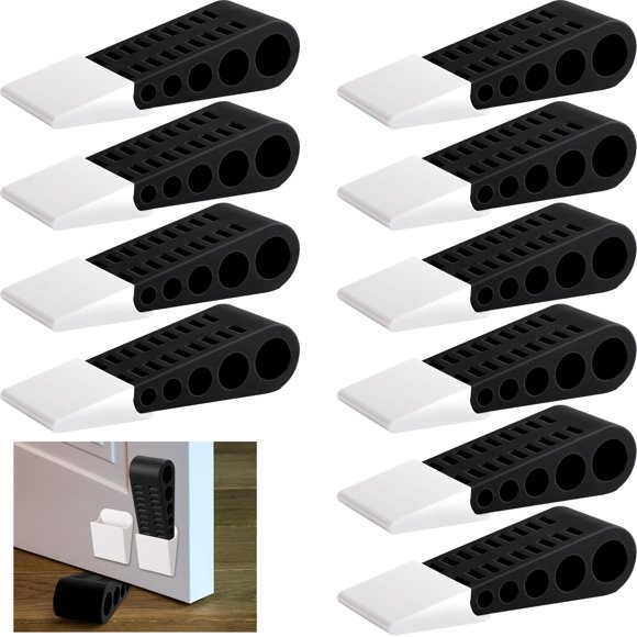 Cuña de goma Tuanse Doorstop, paquete de 12 unidades con soporte, color negro