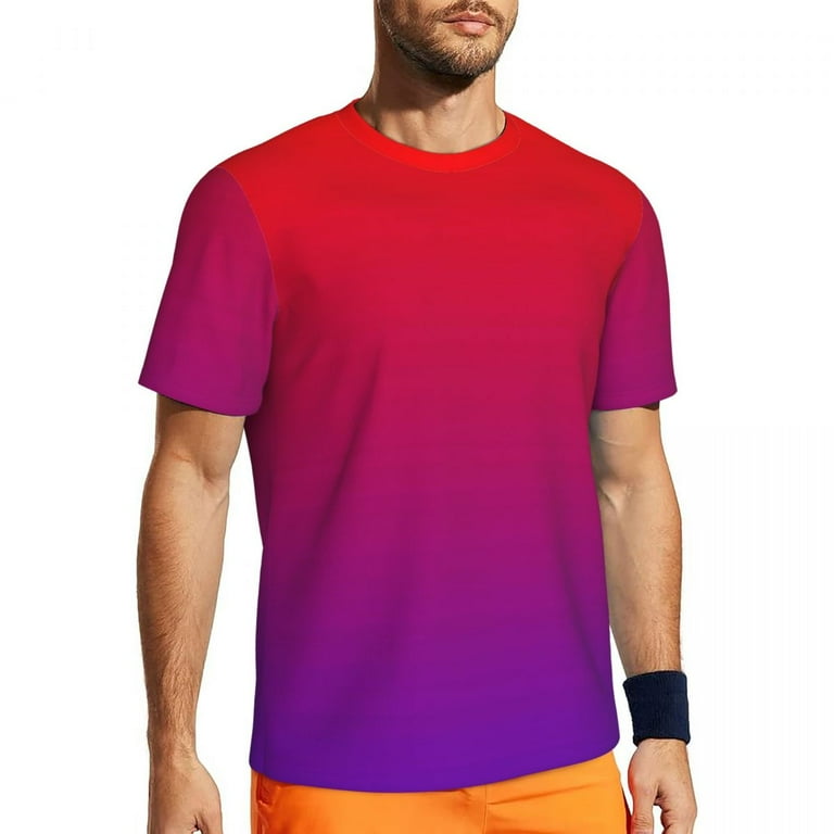 T Shirt For Men Ombre Neon Lights Couple Minimalist Red to Purple Gradient Basic Gym Breathable Beac