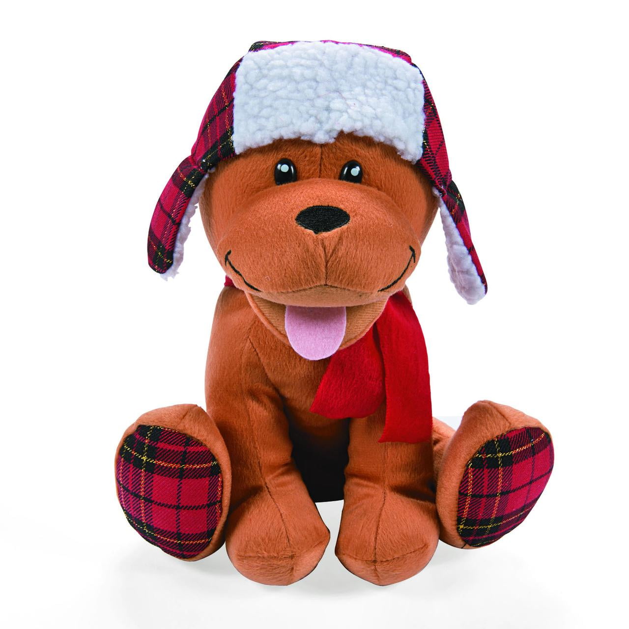Christmas Plush Dog With Red/Black Buffalo Plaid, Stuffed Animals, Stocking  Stuffer, 1 Piece, 11