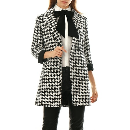 - Women Houndstooth Pattern Double Breasted Worsted Coat