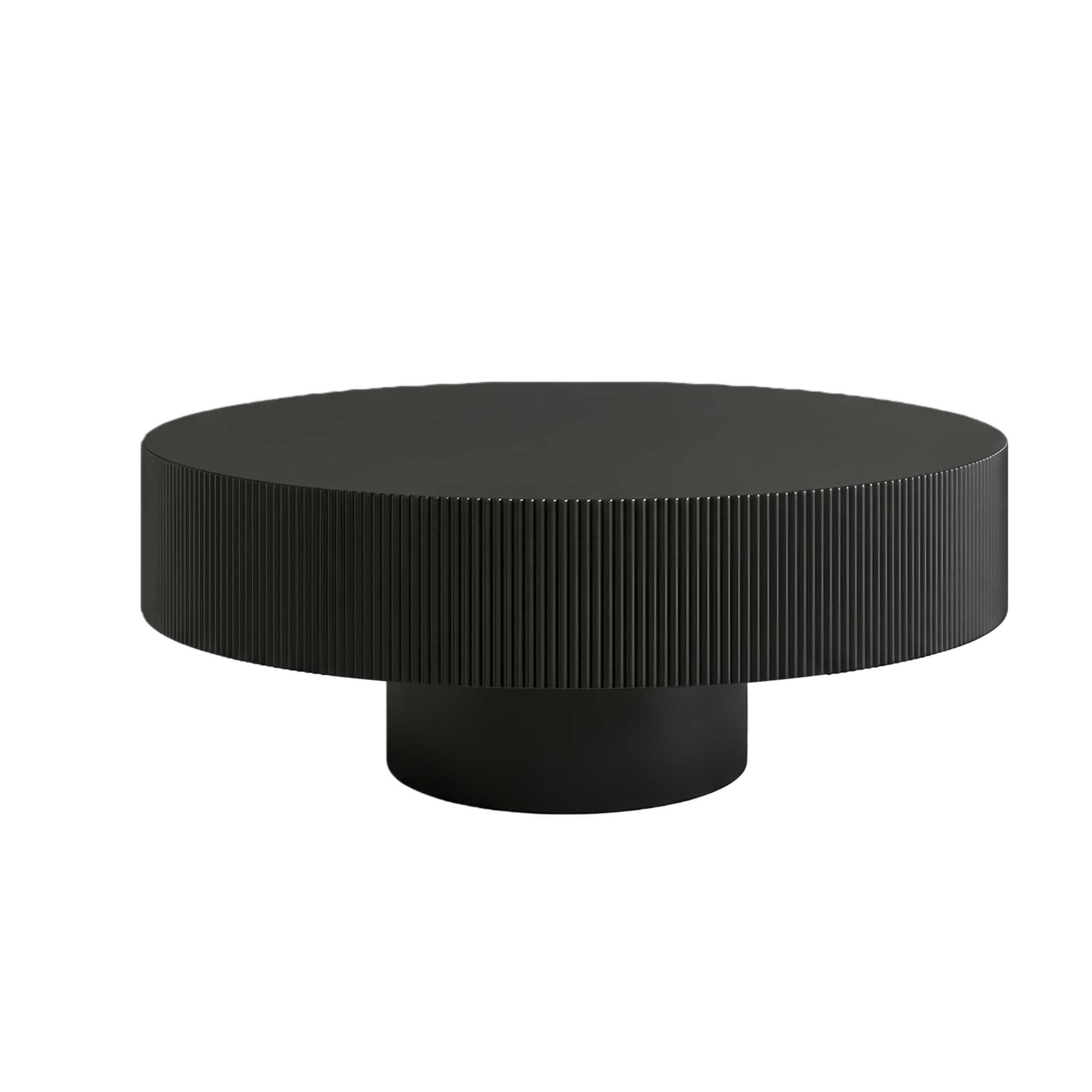 Noble House Round Fluted Coffee Table, Mid-Century Pedestal Center Table for Living Room, Bedroom, Terrace, Black