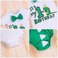 thumbnail image 6 of FYMNSI Baby Boy Dinosaur 1st First Birthday Party Cake Smash Outfit Cotton Short Sleeve Romper Y-Back Suspenders Shorts Pants 3pcs Set Photo Props Summer Clothes 12-18 Months, 6 of 7