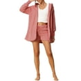 thumbnail image 2 of INSPIRE CHIC Women's Fuzzy Fleece Outfits 3 Piece Pajamas Soft Coat Jacket and Crop Top with Shorts Lounge Set 2XL Light Pink, 2 of 6