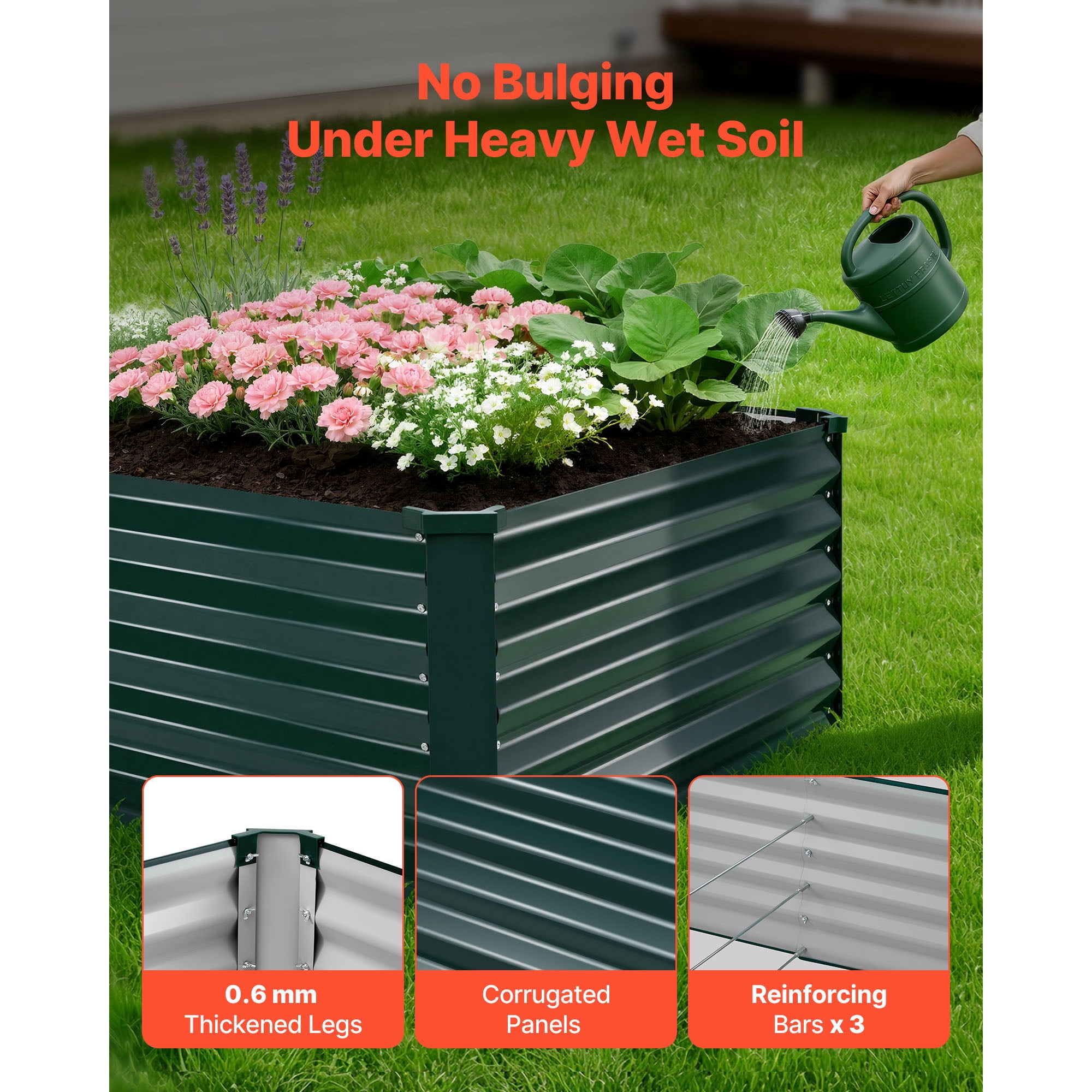 KFFKFF Galvanized Metal Raised Garden Bed, 6.67 x 3.35 x 1.51 ft, Rectangular Planter Box Kit for Outdoor Use, Rust-Resistant Elevated Planting Box with Gloves, Alu-Zinc Material, Dark Green