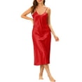 thumbnail image 2 of INSPIRE CHIC Women's Satin Nightgowns V-Neck Camisole Lounge Pajamas Long Silky Dress M Dark Red, 2 of 6
