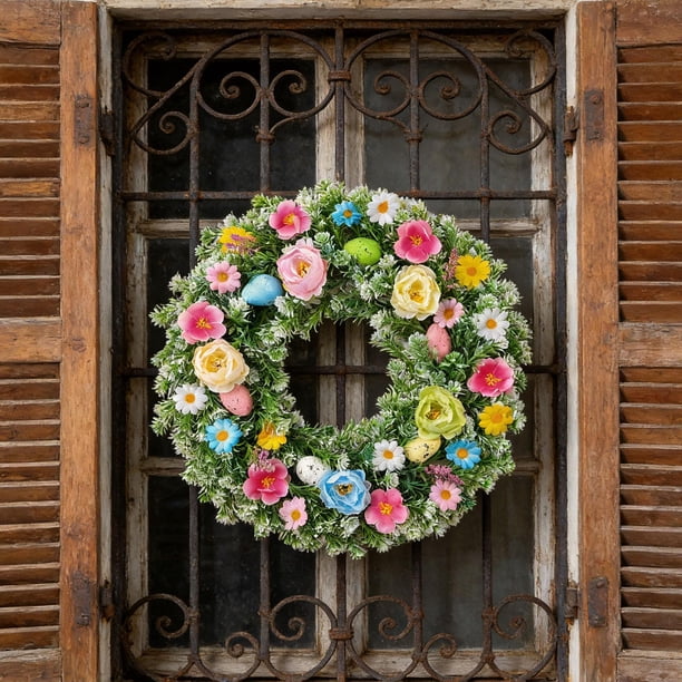 Corona decorativa para puerta, colorida corona de y , guirnalda de flores artificiales para , decoración de granja, hogar y 35 centímetros