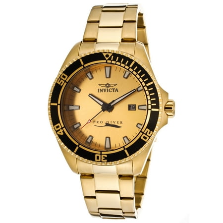 Invicta 15186 Men's Pro Diver 18K Gold Plated Steel And Dial Black Bezel Watch