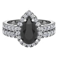 thumbnail image 4 of Pear Cut Black Diamond Halo Wedding Ring Set 14K White Gold 2.10 Carat, 4 of 5