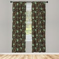 thumbnail image 2 of Ambesonne Owl Print 4-Panel Curtains, Night Birds Berries Art, 56"x84", Brown Green, 2 of 4