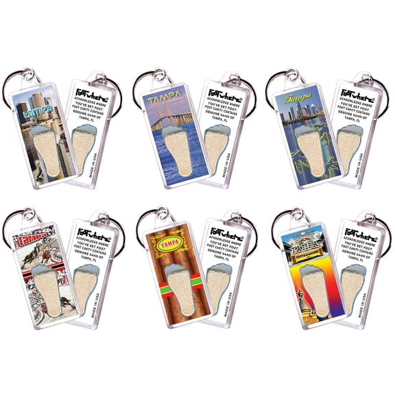 Tampa FootWhere Souvenir Keychains. (TP100 - Assorted) 6 Piece Set.